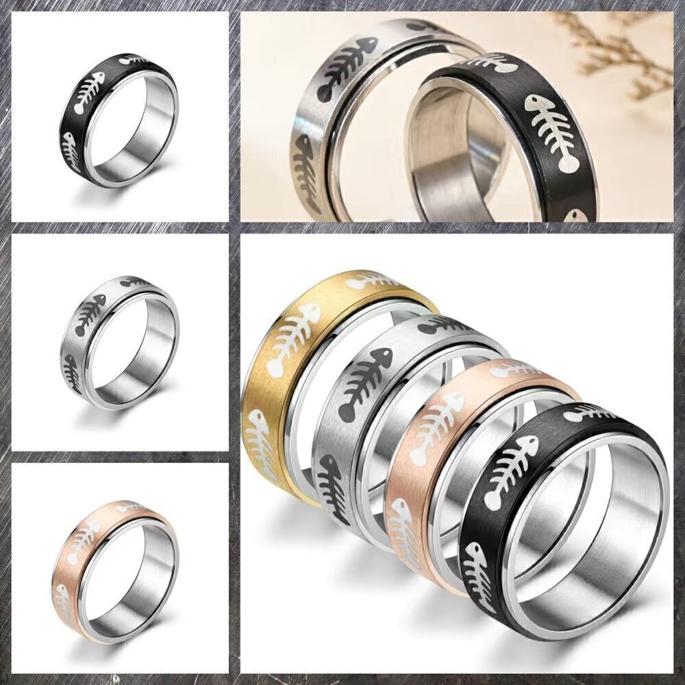 Spinner Fidget Ring Fish Skeleton #1152